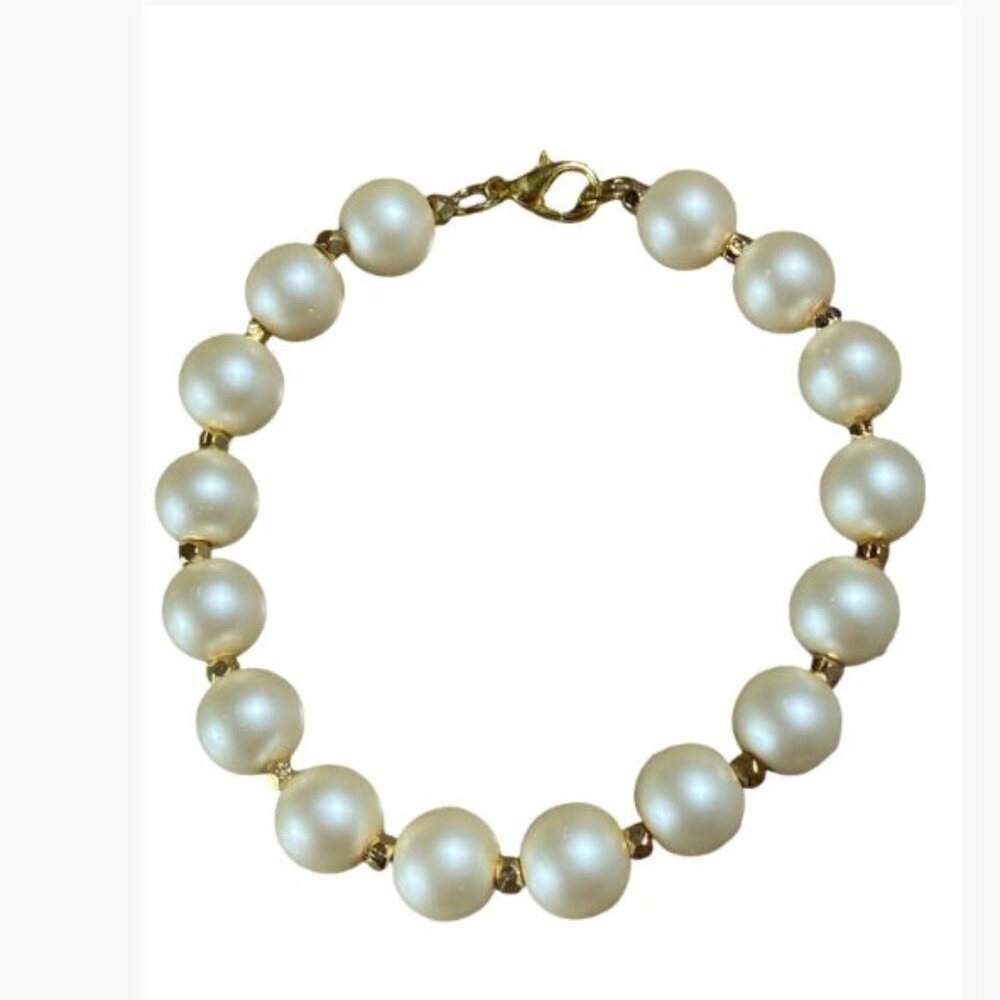 Handcrafted 10mm Creamy Glass Pearl Bracelet 7" Smaller Size Optional